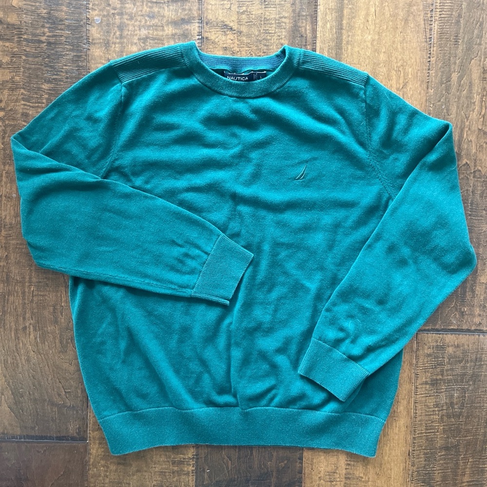 Nautica 100% cotton forest green crewneck sweater sz Large